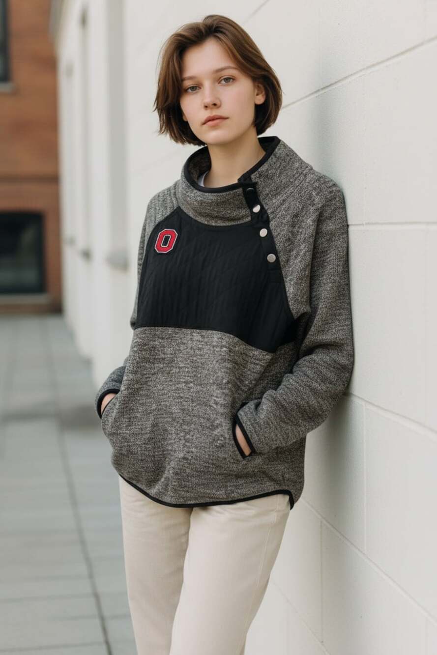 Ohio State Buckeyes Women's Quilted Asymmetrical Snap Pullover Sweatshirt